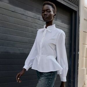 Zara NWT tied peplum poplin shirt blouse white 6962/225